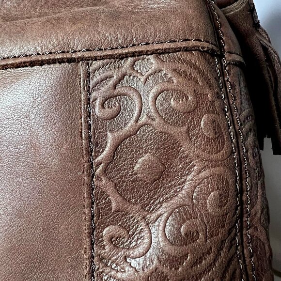 The Sak Collection-Brown Leather Embossed Floral Sides-Black/Pink inside-Phone - Picture 7 of 15